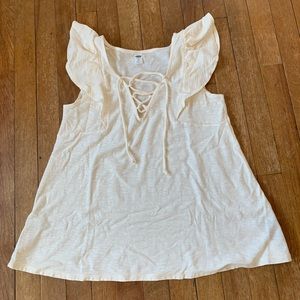 Cream cotton flutter sleeve top